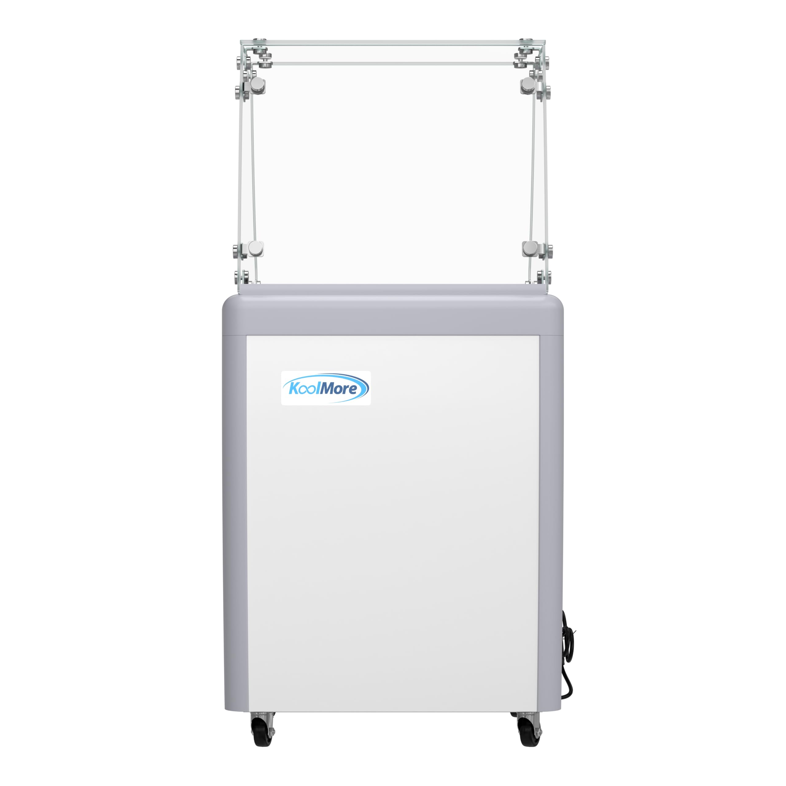 KoolMore KM-GDC-49SD-FG Commercial Gelato Dipping Cabinet with Protective Sneeze Guard, Clear Display Case with a Large 9-Pan Capacity, Rolling Wheels and Lockable Breaks, 12.7 Cu. Ft