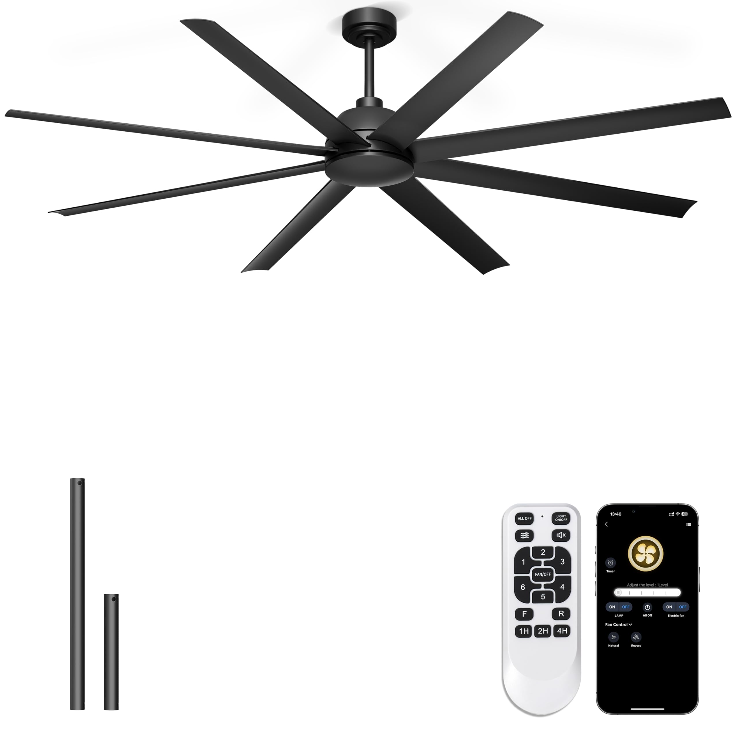 Phylluz 72'' Ceiling Fan no Light - Remote & APP Control, 6 Speed