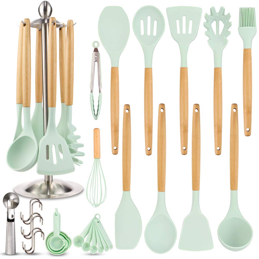 Silicone Kitchen Cooking Utensil Set, EAGMAK 16PCS Kitchen Utensils Spatula Set with Stainless Steel Stand for Nonstick Co...