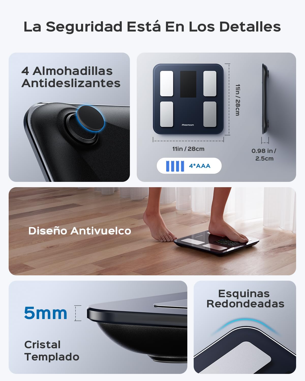 Báscula de Baño Digital, Báscula Grasa Corporal y Muscular con Gran Pantalla, 22 Métricas con IMC, Ritmo Cardíaco, Compatible con iOS y Android