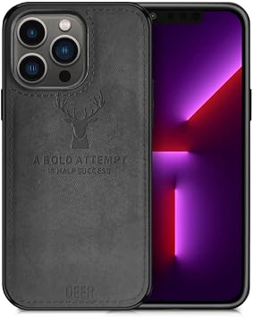 Luxury Soft Texture Deer Patterned TPU Cloth Protective Case for iPhone 13 Pro, Dirt-Resistant, Anti-Shock, Anti-Fingerprint, Full Body Protection, Black, IP13P-DEER-BK