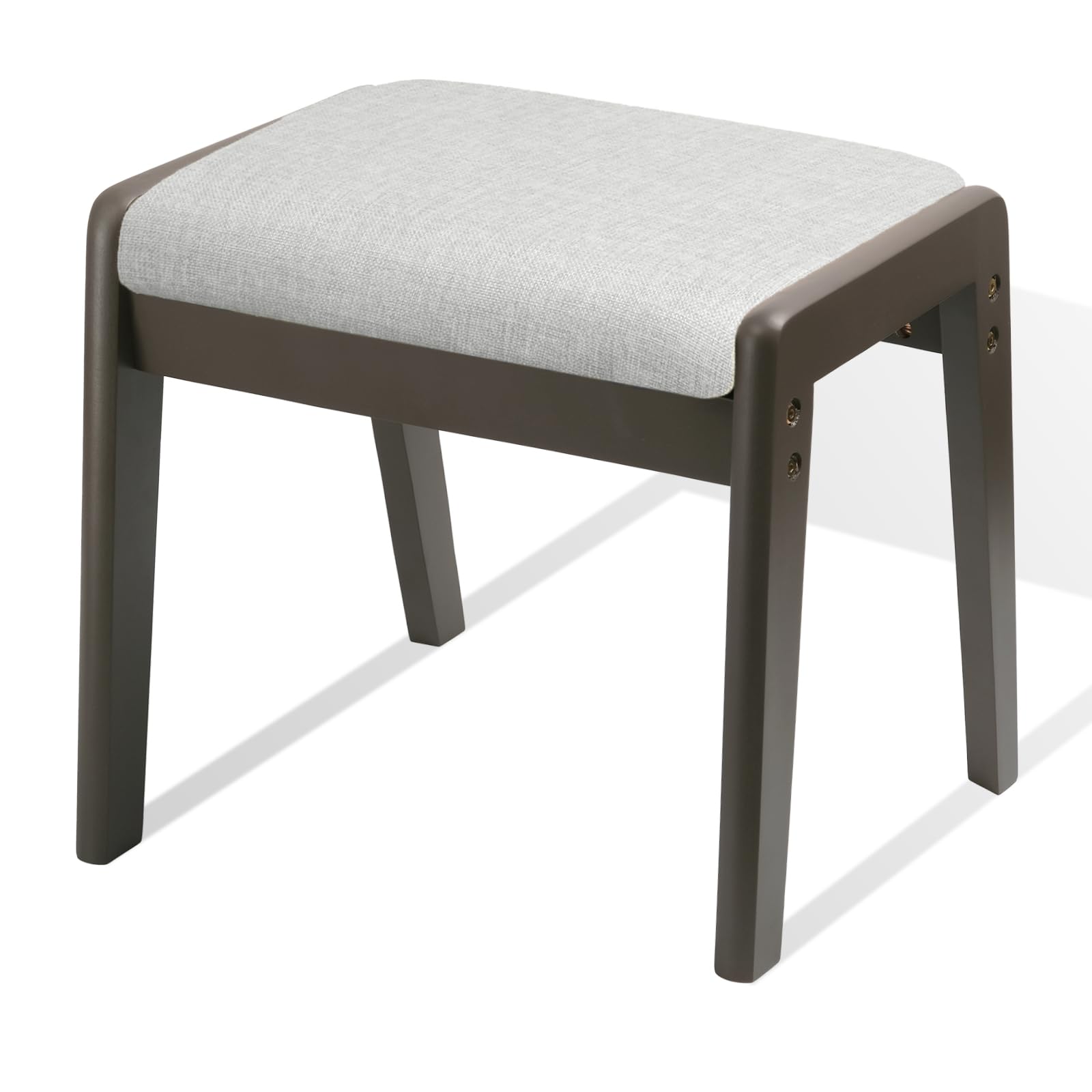 HOUCHICS Vanity Stool Ottoman Foot Stool, 17" H Vanity Chair with Padded Large Square Wooden Vanity Stool, Multifunctional Vanity Bench & Ottomans for Living Room Makeup Room Bedroom Dark Walnut-Grey