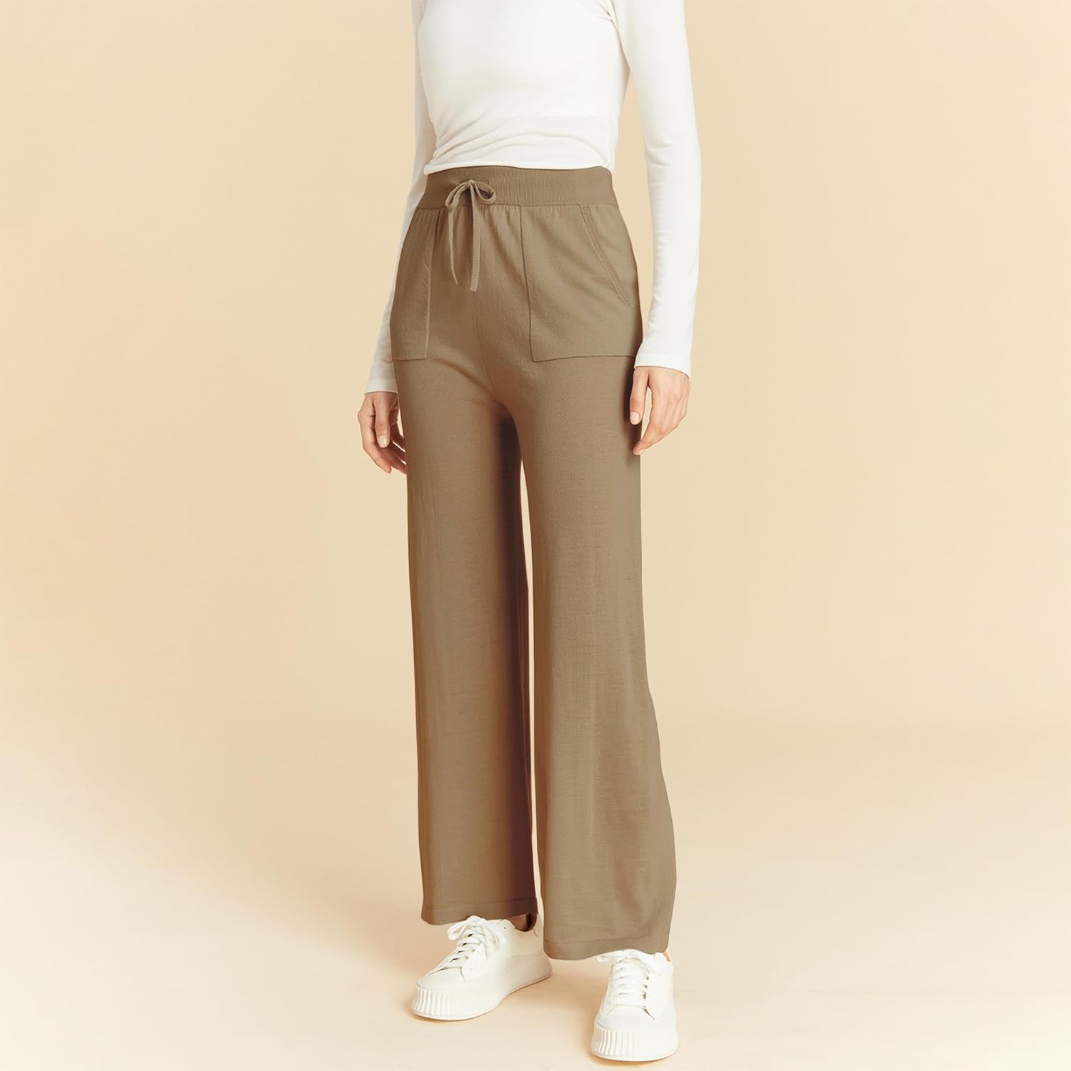 GreenMount Women's Summer Wool Cashmere High Waist Casual Wide Leg Long Pants with Pockets - Image 4