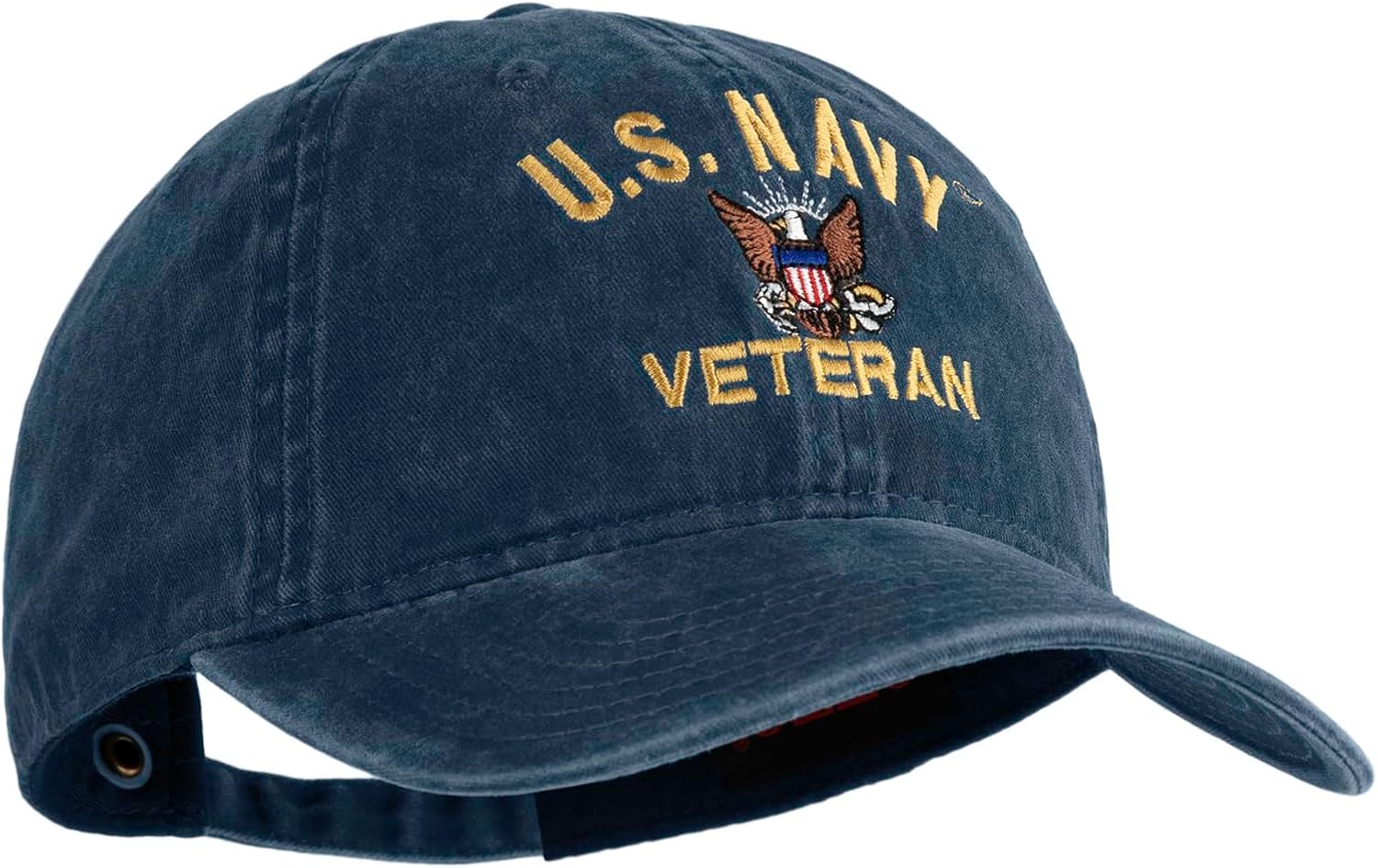 e4Hats.com US Navy Veteran Military Embroidered Washed Solid Pigment Dyed Cotton Twill Brass Buckle Cap - Image 5