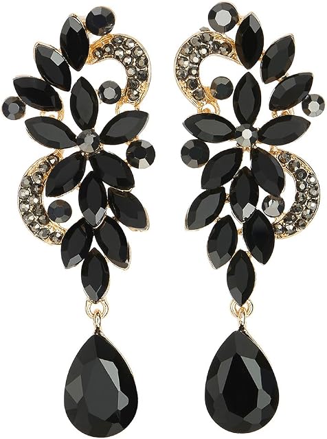 LARGE AND LONG Art Deco Rhinestone Crystal Cluster Chandelier Floral Teardrop Dangle Statement Earrings