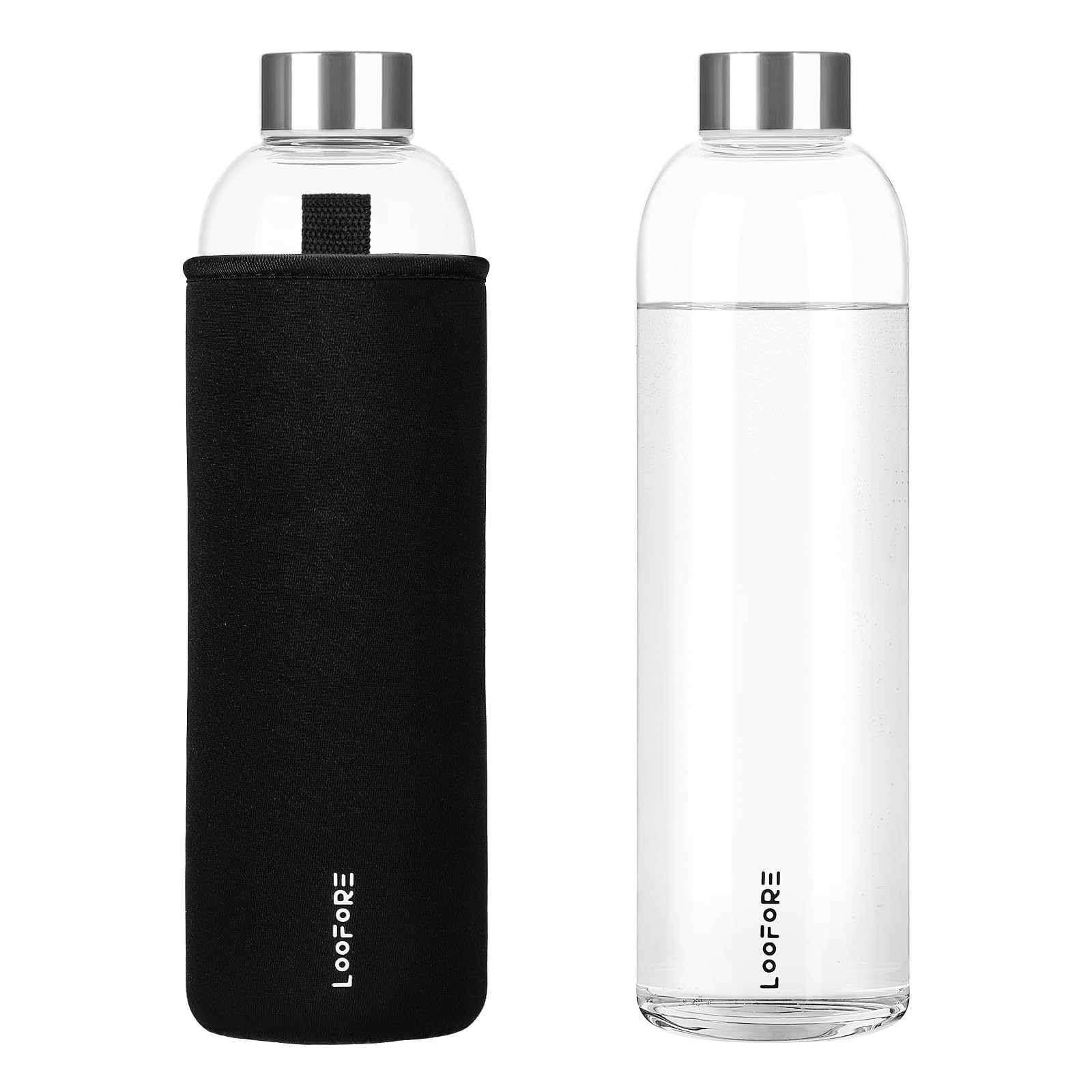 Glass Water Bottle 1 litre BPA-Free Leak Proof Ideal for School Home Office Travel Sport Yoga Gym Hot Cold Drinks, Borosilicate Glass Water Bottle with Portable Neoprene Sleeve Sponge Brush-image-48