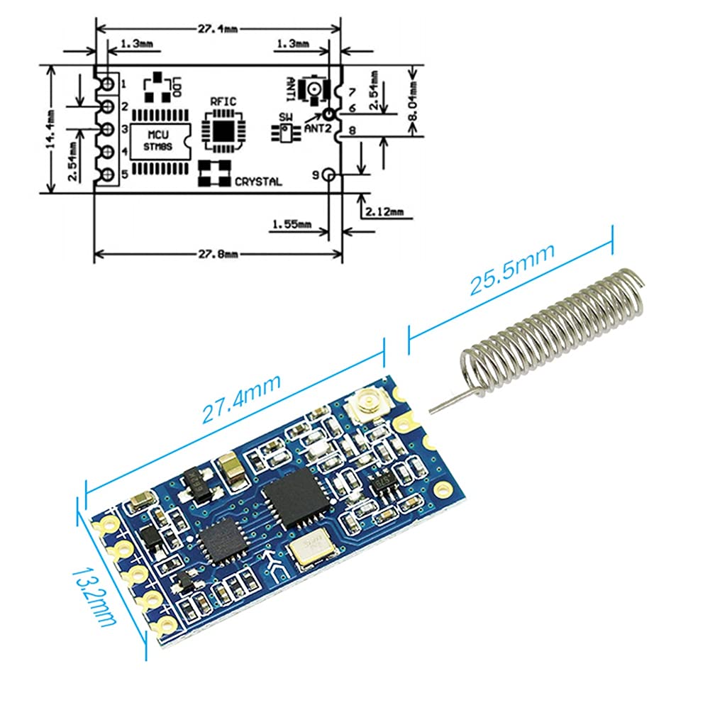 POOSR -12 433 MHz SI4463 Modulo per porta seriale wireless 1000M Sostituire Bluetooth HC12