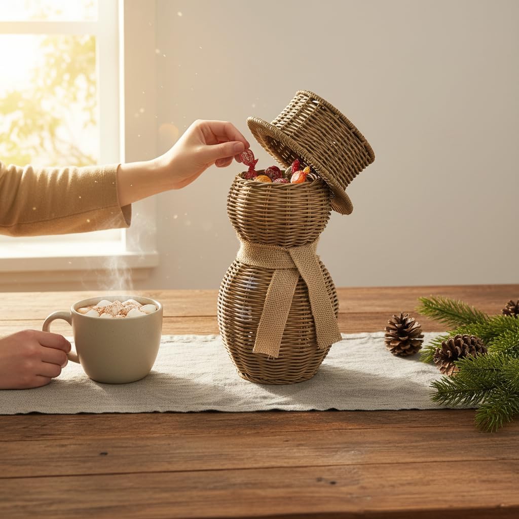 Handmade rattan storage container，Openable storage basket，Christmas ornaments，desktop ornament，Christmas gift，Compatible with living room, dining table, and bedroom (small)