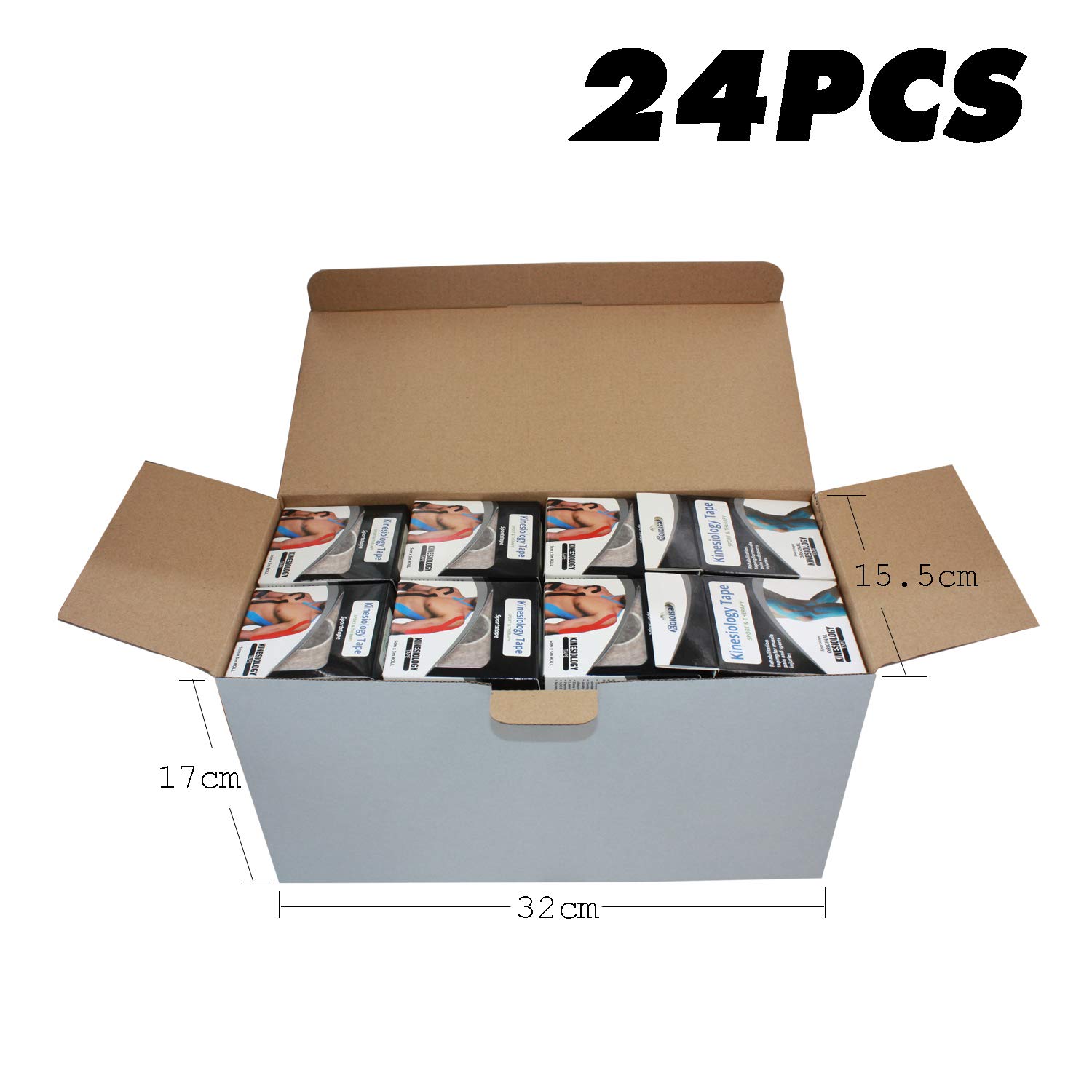 Lot de 24 bandes de kinésiologie de 5 cm x 5 m - Pour muscles, kinésiologie, sport, thérapie physique, blessures - Vert