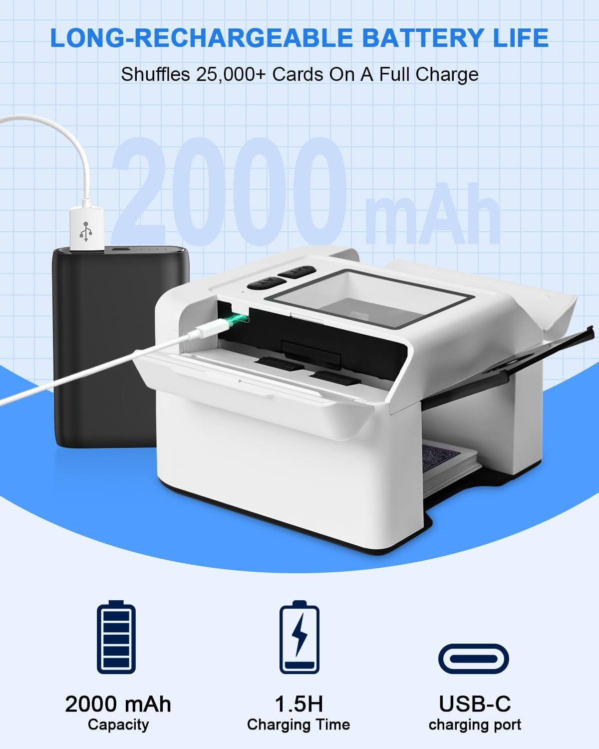 Automatic Card Shuffler Machine, Rechargeable Shuffle Machine for 2 Deck with AUTO & Manual Mode, Card Case, Foldable & Portable Low Noise Shuffler Machine for Poker, UNO, Skip-Bo, Blackjack, Phase 10