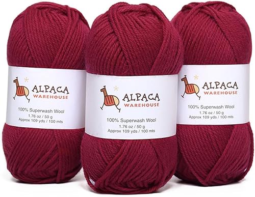 Superwash - Juego de 3 madejas de hilo de lana 100% pura (5.25 onzas), peso DK, procedente directamente de Perú, celestial suave y perfecto para