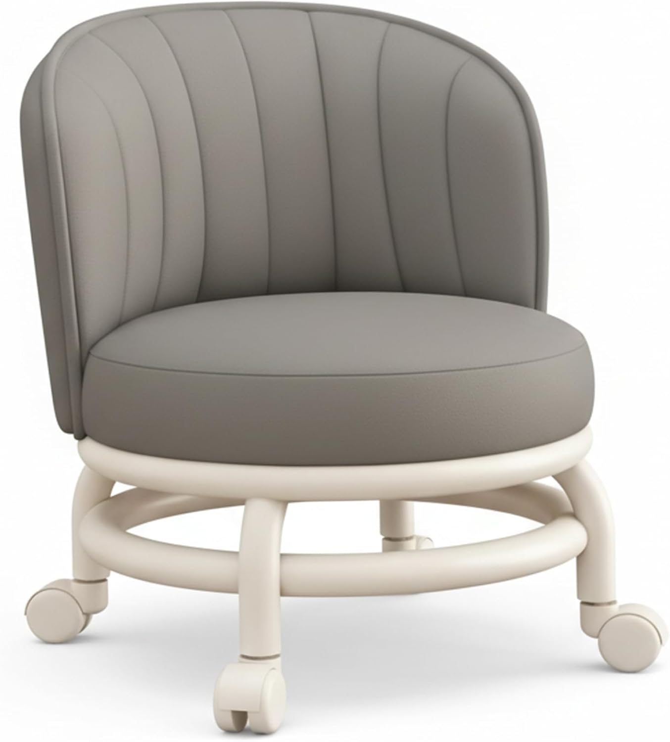Heavy Duty Rolling Stool, Low Rolling Stool with Wheels & Backrest for Home Use, Grey Ergonomic Chair