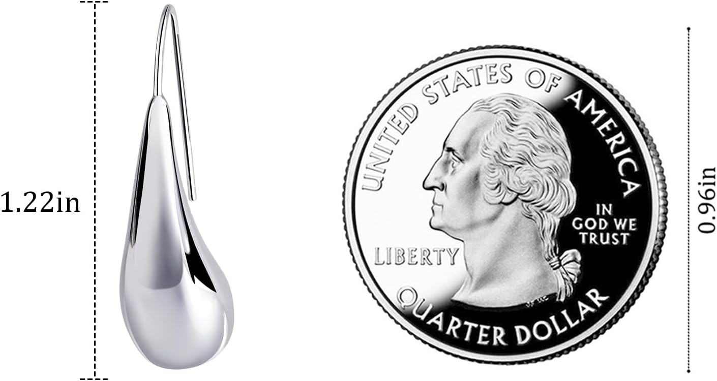 Silver Teardrop Pull Through Earrings – Modern Tear Drop Earrings for Women, Silver Minimalist Tear Drop Jewelry for All Occasions - Image 2