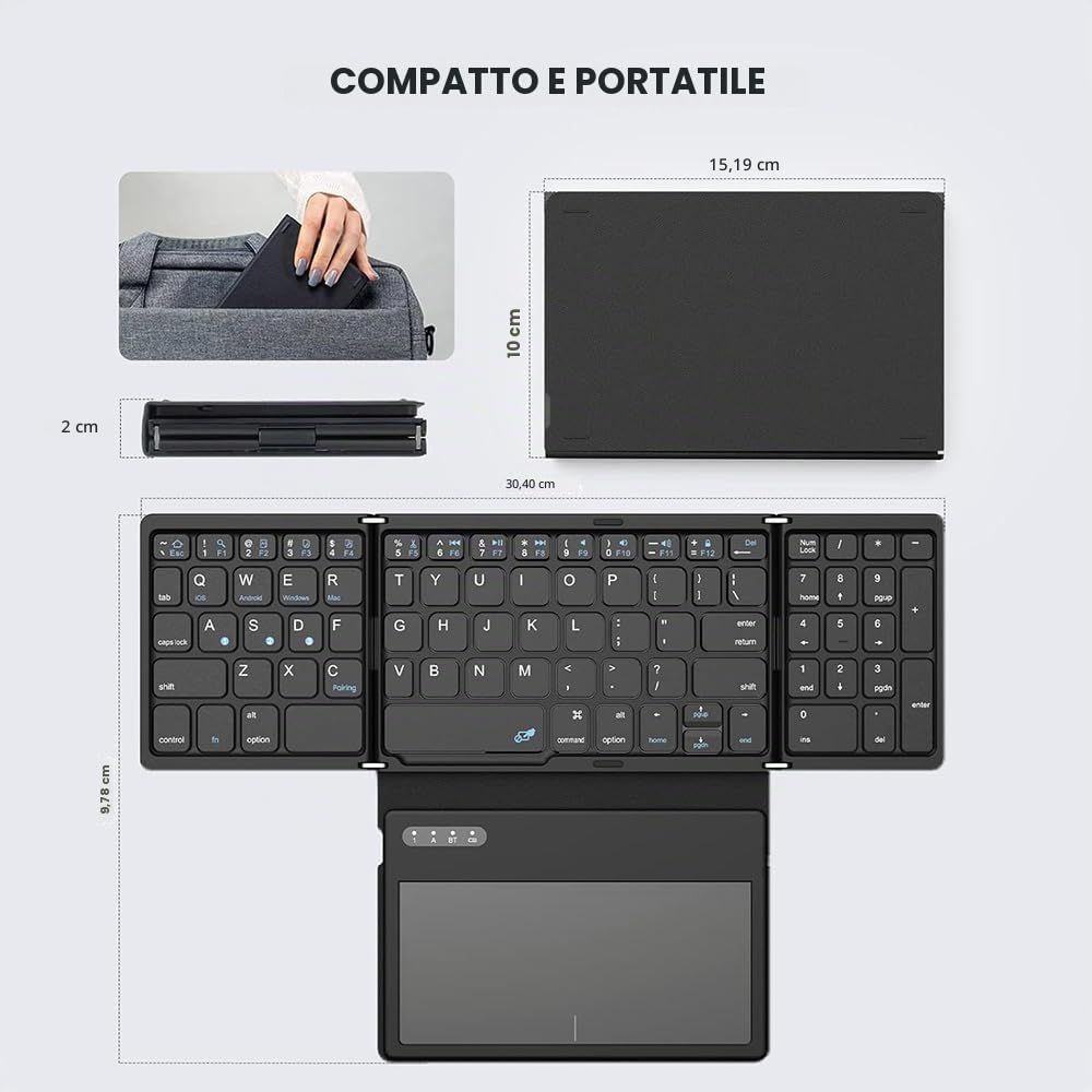 Generico Tastiera senza fili trifold di Bt con il touchpad della compressa del telefono del computer tastiera universale esterna tastiera dell'ufficio tastiera pieghevole