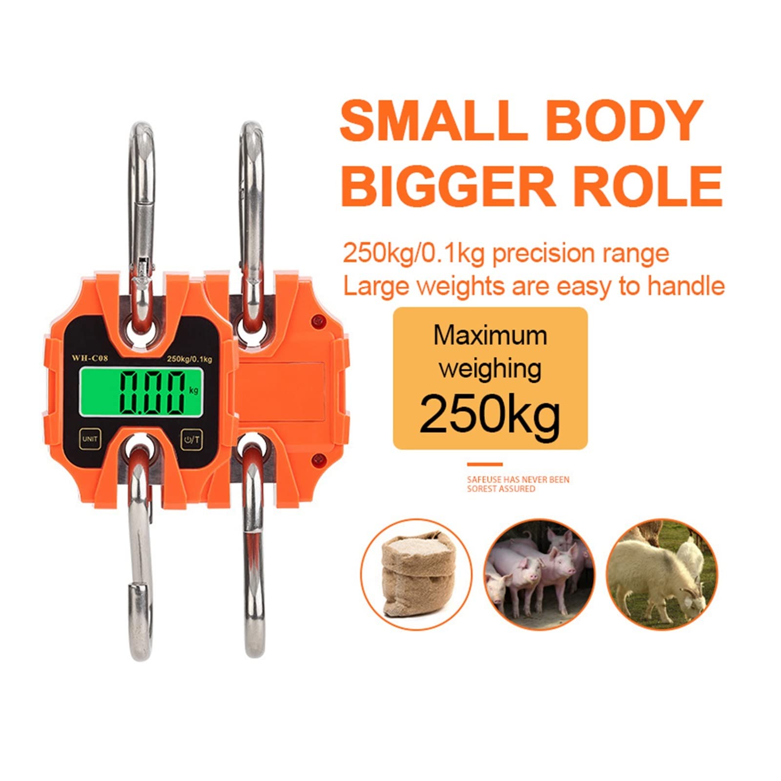 Cyfrowa waga dźwigowa, Waga Dźwigowa Cyfrowa 250 Kg 50g Przenośny Przemysłowy Hak Do Zawieszania Ze Stali Nierdzewnej Użytku Komercyjnego,Gospodarstwo,Wędkarstwo, Ryby,