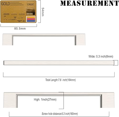 Miniatura 6 de Amerdeco ZH0060 - Paquete de 10 tiradores de gabinete de níquel satinado cepillado de 6.25 pulgadas (6.299 in) con agujeros centrales, manijas de