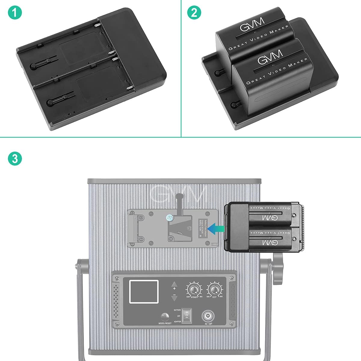 GVM NP-F970 6600mAh Batteries with Dual USB Charger and V-Mount Adapter, LCD Screen Display Charge Status of Each Battery, 2 Packs Portable Power for Camera Camcorder Broadcast Video Light