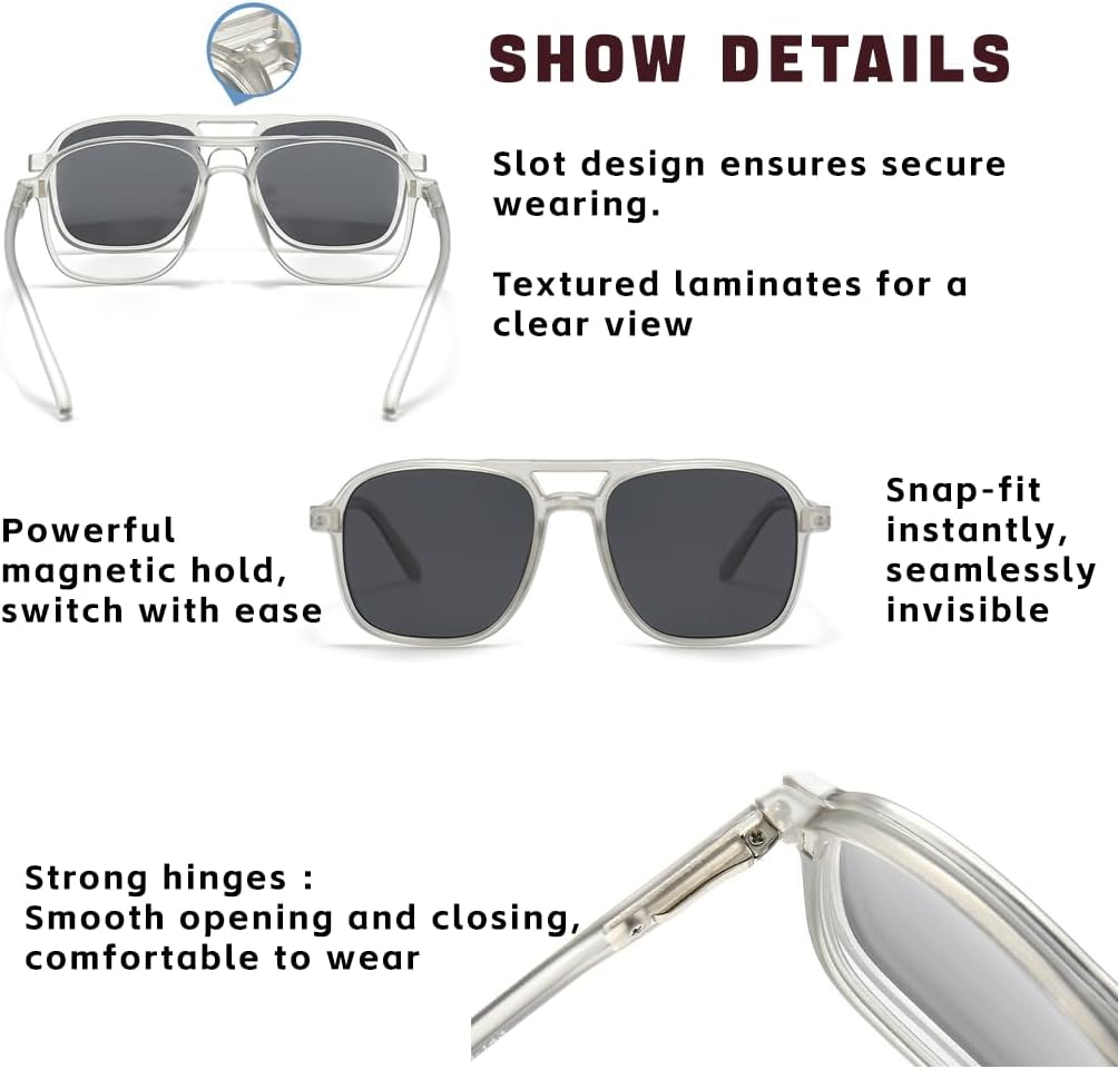 Magnetic 5Pcs Clip-On Sunglasses Set for Men and Women – Polarized UV Protection Eyewear & Magnetic Eyeglasses Frames for Night Driving & Everyday Comfort - Image 5