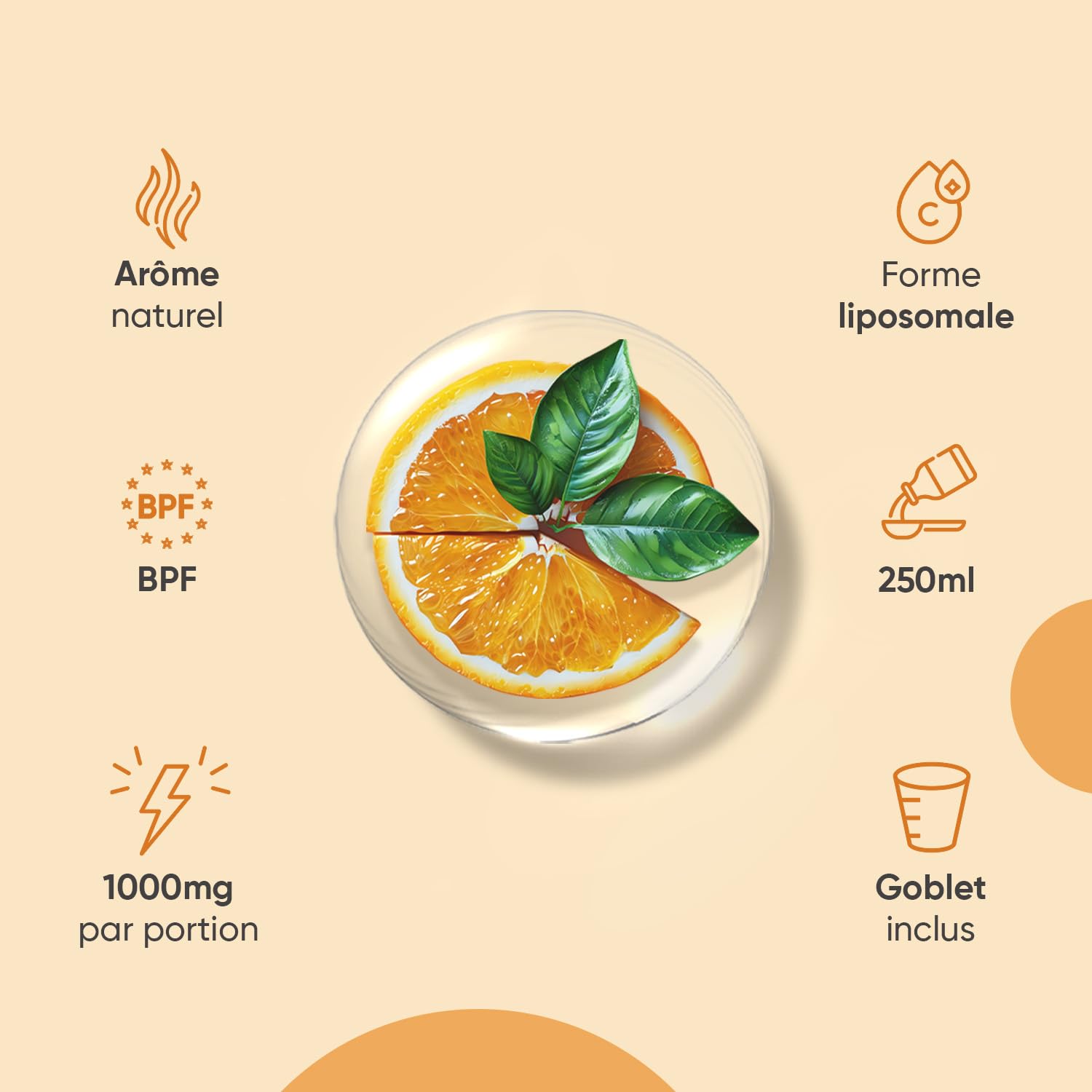 Vitamine C Liposomale 1000mg Liquide Vegan 250ml sans Sucre - Vitamine C Liquide Liposomale en Format Sirop Arôme Nautrel d'Orange - Vit C sans OGM avec Bouchon Doseur