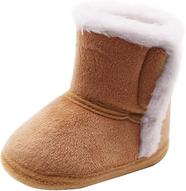 Amaone Baby Booties Girls for 0-18Months Winter Warm Solid Color Cashmere Plush Newborn Snow Boots Crib Shoes Toddlers Suede Rubber Sole Anti-Slip Infant Footwear(Coffee,12-18months,4.5UK)