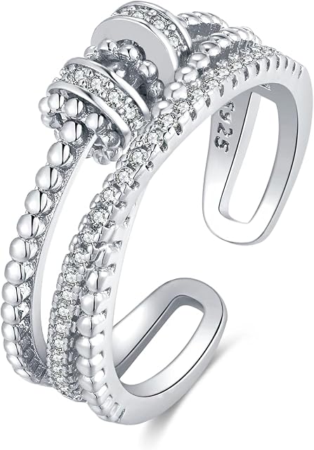 wynn's Anxiety Ring for Women Men, Sterling Silver Rings for Adult, Adjustable Fidget Anxiety Relief Rings, Stress Reliever Spinner Ring for Men Women, Sensory Ring for Anxiety, Silver/Gold/Rose Gold