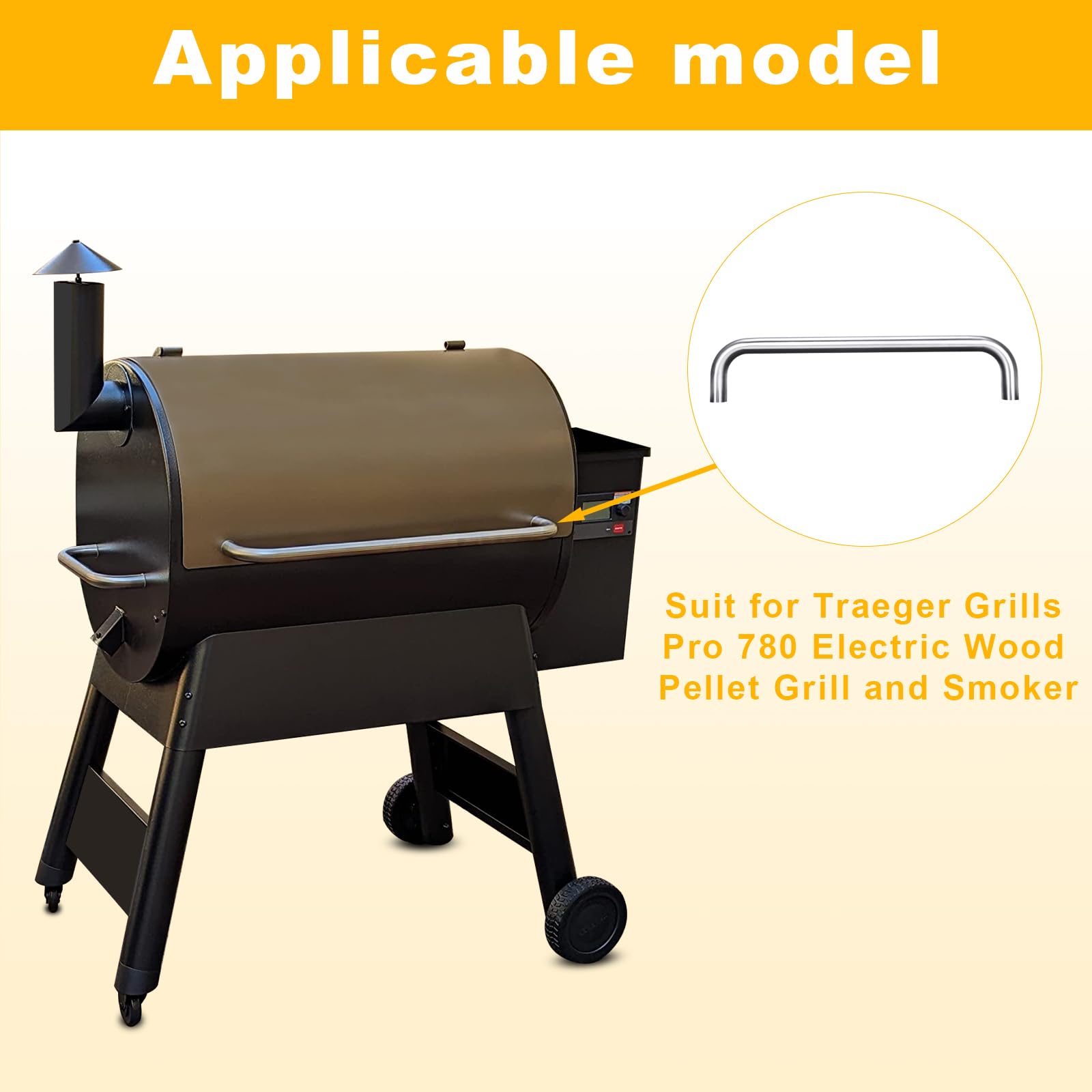 Grill Handle for Traeger Grills Pro 780, Grill Handle Replacement for Traeger Grill Door Handle ,Wood Stove Handles Replacement Parts for Traeger Grills, Stainless Steel Grill Accessories,Silvery