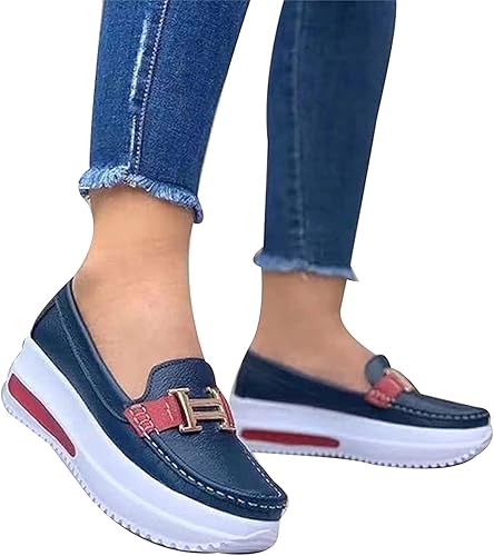 Mocassim feminino casual confortável plataforma sem cadarço, salto anabela  bico redondo, sapato de caminhada estilo vintage Wendy | Amazon.com.br