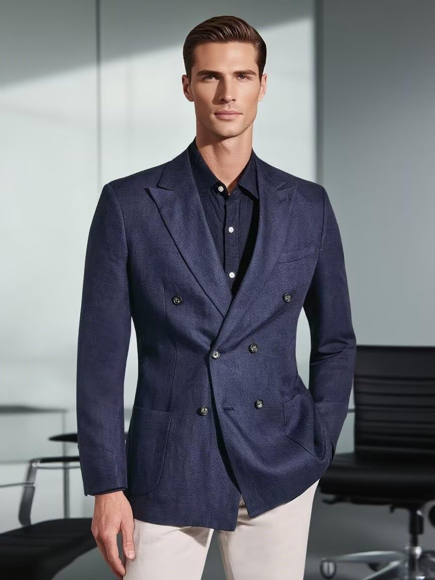 Spring Summer Autumn Blazer Double Breasted Prom Party Linen Blend Suit Jacket - Image 2