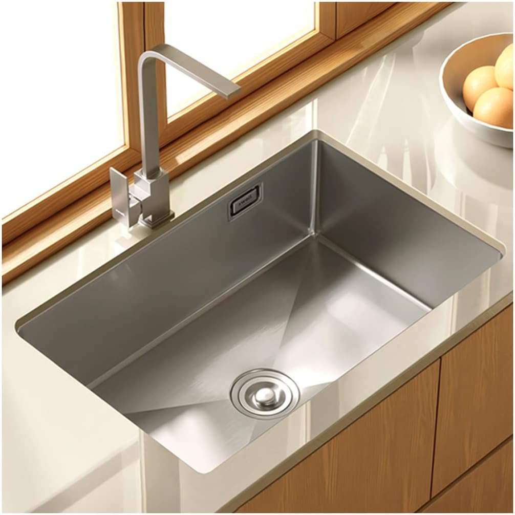 Kitchen Sinks, Sussingle Bowl Kitchen Sink Brushed Bar Prep Sink Rv Sink Laundry Tub for Indoor Outdoor with Faucet & Drain Assembly Drop in or Undermount (A-72 * 45 * 21Cm