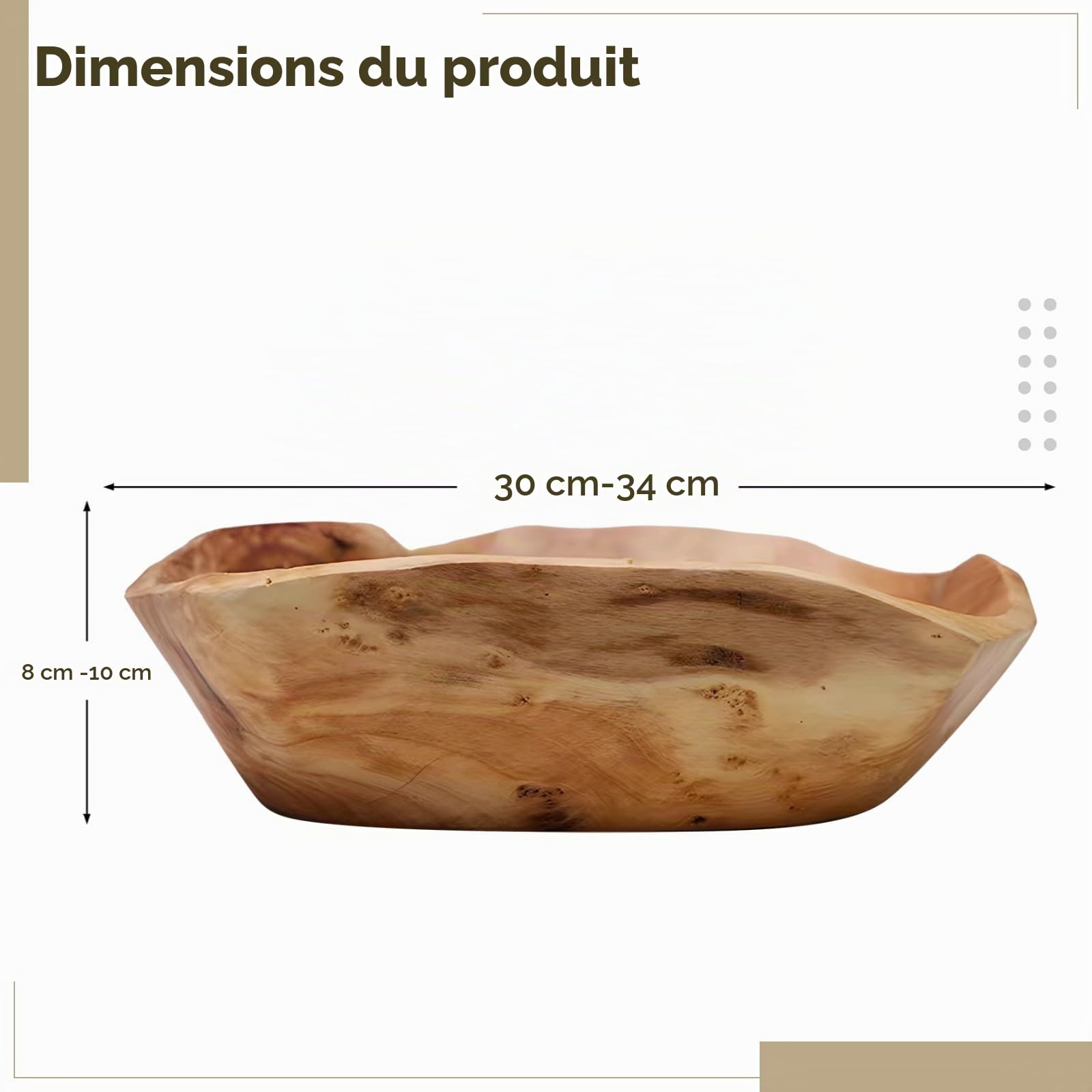 Bol à fruits en bois de racine naturelle 12-13 - Grand bol à fruits unique en bois - Forme organique - Centre de table pour table à manger - Saladier rustique - Décor artisanal