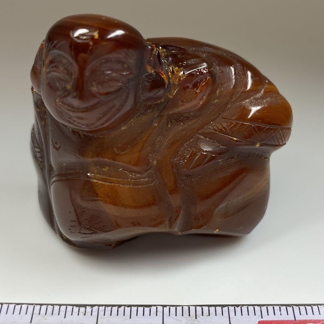 本琥珀　布袋根付　32g/高さ4.2㎝　東Y5-0511☆トコチ 本琥珀布袋根付32g/高さ4.2㎝東Y5-0511☆トコチ