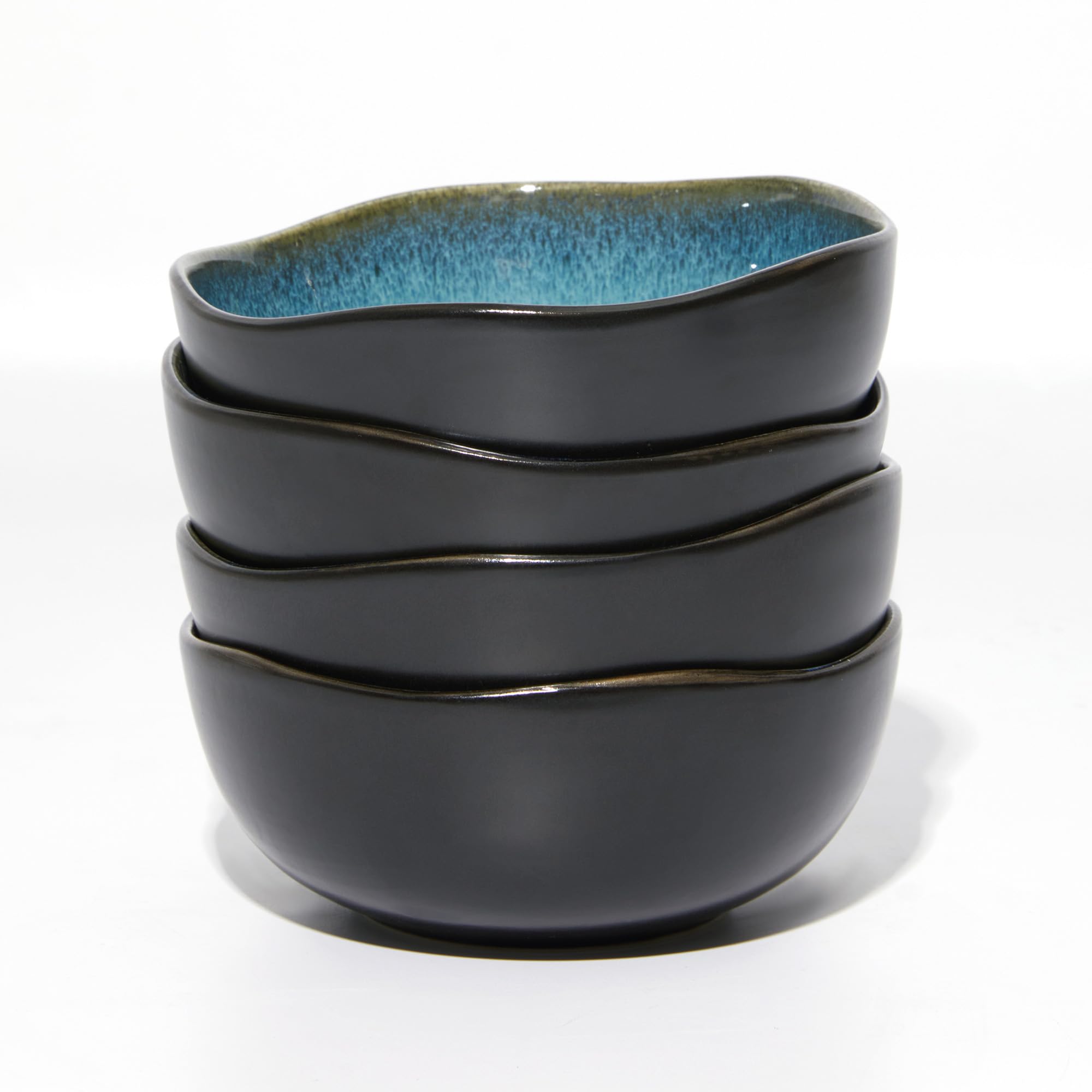 Pokini 5.8" Stoneware Cereal Bowls Set of 4, 20Oz Irregular Soup Bowls Set