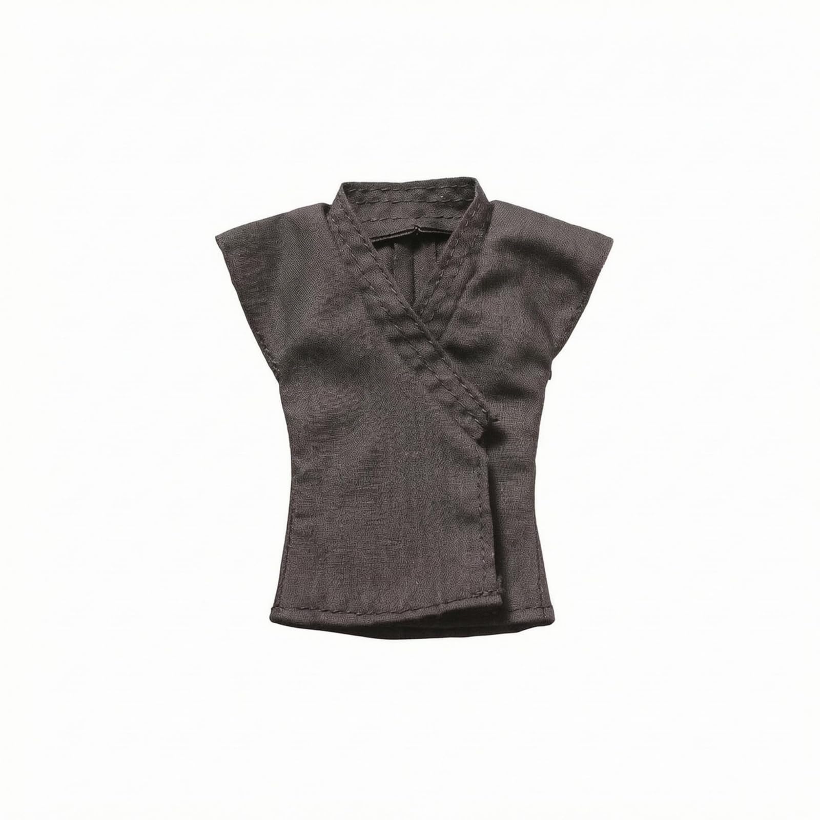 Martial Arts Design Wrap-Front Doll Top Dark Textured Material Sleeveless Doll Top, Black-image-27
