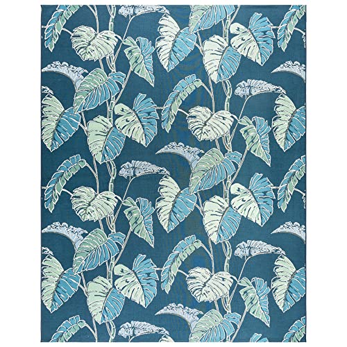 Gertmenian Premium Printed Indoor Outdoor Rugs by Reyn Spooner - 5x7 Standard, Soft, Durable, & Washable Tropical Rugs for Deck, Patio or Living Room - Monstera Leaf, Navy, 46761