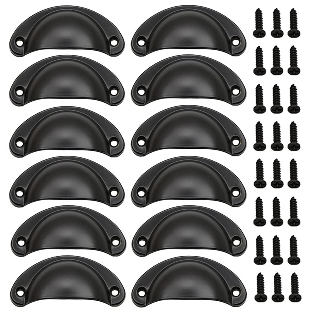 Lxoraziy 12 Pcs Shell Cup Handles, Vintage Half Moon Pull Handles, Antique Bronze Furniture Knobs, for Cabinet Cupboard