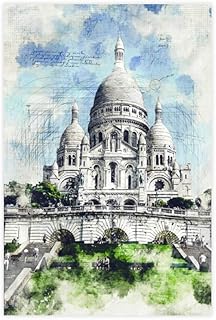 Architektonischer Blauaufdruck Sacre Coeur Basilika Leinwandposter Wandkunst Dekor Bild Gemälde für Wohnzimmer Schlafzimme...