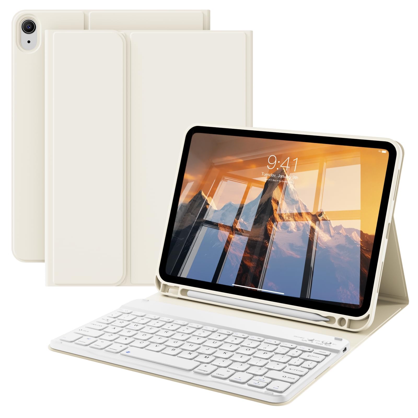 KenKe Funda con teclado para iPad de 10.9 pulgadas (10.9 pulgadas 2022)/iPad (A16) 11ª (11 pulgadas 2025) con soporte izquierdo para lápices, delgada y ligera, funda para teclado Bluetooth inalámbrico