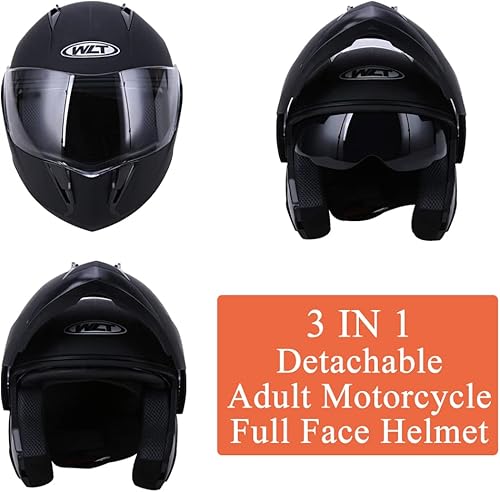 Miniatura 2 de Casco modular para motocicleta de cara completa con visera dual abatible, aprobado por DOT, ligero y en color negro mate
