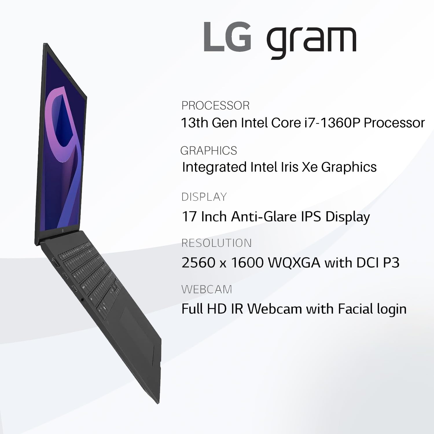 LG Notebook empresarial leve Gram 17, laptop de 17 polegadas WQXGA