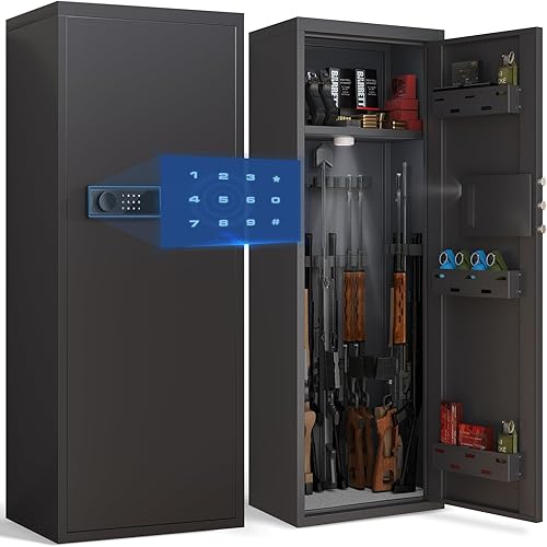 Riflevault Caja fuerte para pistolas 5-6, 57 pulgadas más grandes y profundas para rifle y pistolas caseras, acceso rápido digital para rifles y
