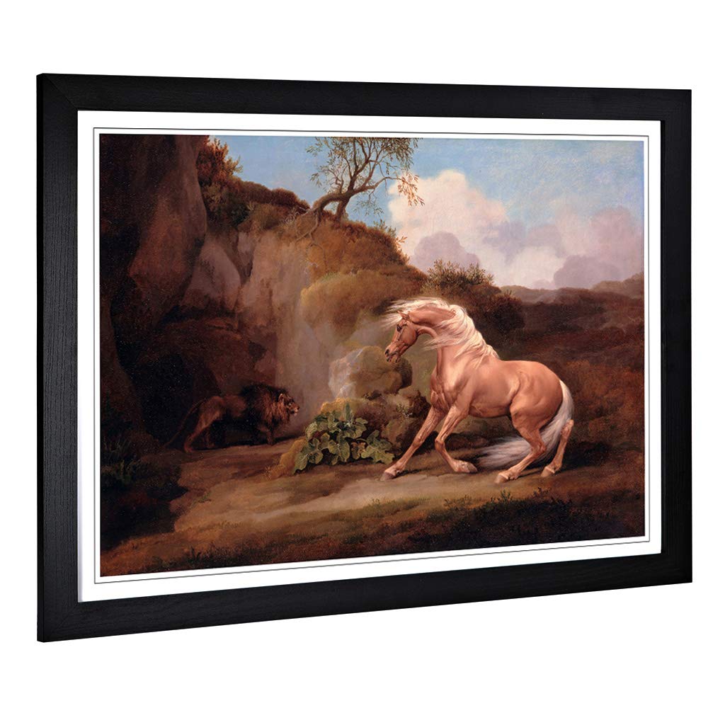 Big Box Art Framed Print of George Stubbs Horse Frightened by a Lion 2 Design | Wall Art Picture | Home Decor for Kitchen, Living Room, Bedroom, Hallway, Black, A2 / 24.5x18 Inch / 62x45cm