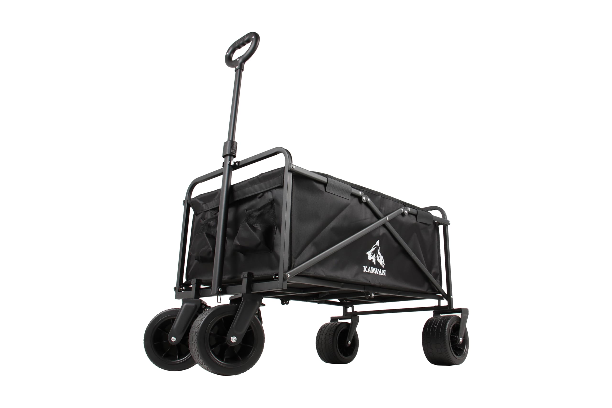 Chariot de Plage Pliable, Chariot de Jardin, Chariot de Transport à roulettes Tout Terrain,Roue Large, Poignée Réglable Charrette pour Extérieur Camping Pique-Nique BBQ Solide (Noir)