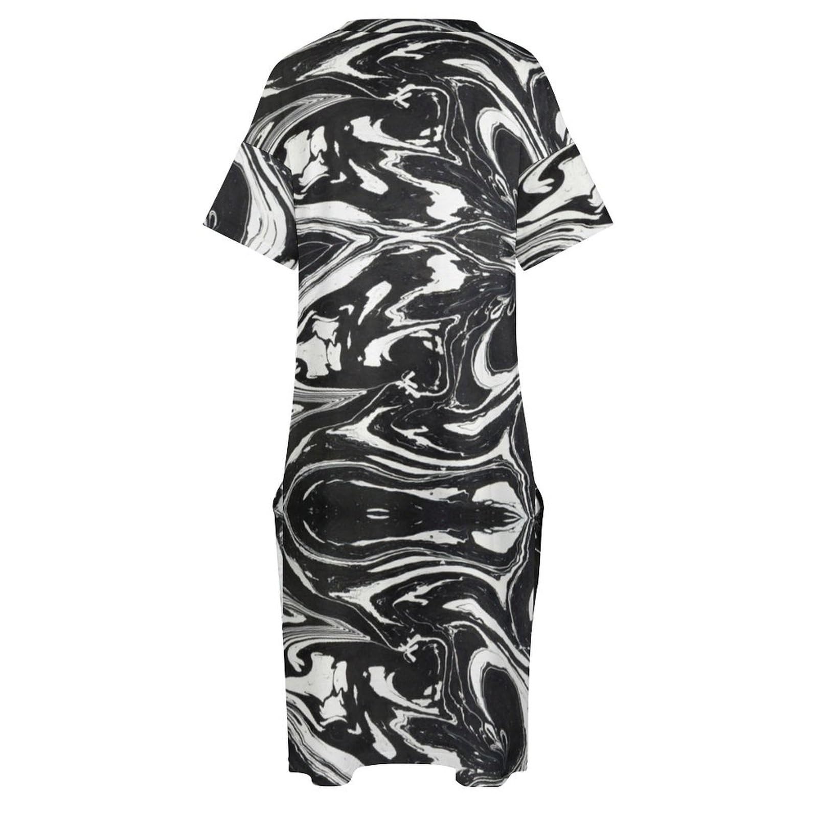 Vestido con Bolsillo de Mujer de Verano Cómodo Transpirable, Vestido de Manga Corta de Playa con Estampado Jaspeado, Vestidos Largos Talla Grande Cuello V Suelto