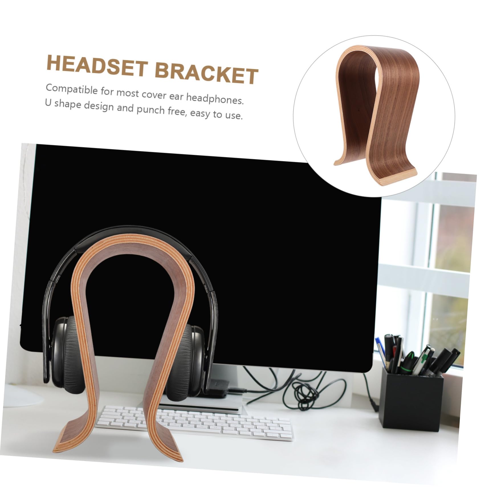 HOMSFOU Supporto per Cuffie in Legno U Stand per Cuffie da Tavolo Gancio Compatibile la Maggior Parte dei Modelli