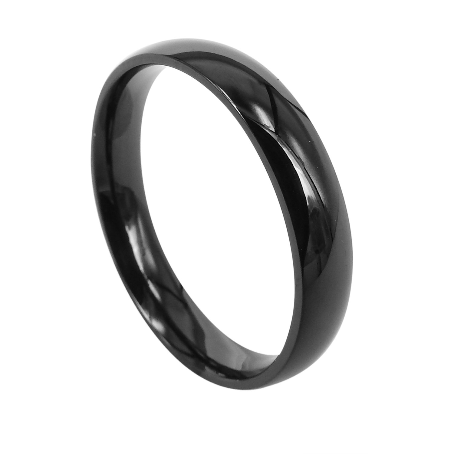 EverstoneMen Titanium Ring Dome Polish Anniversary Wedding Ring Black 4mm Size 3.5-16.5