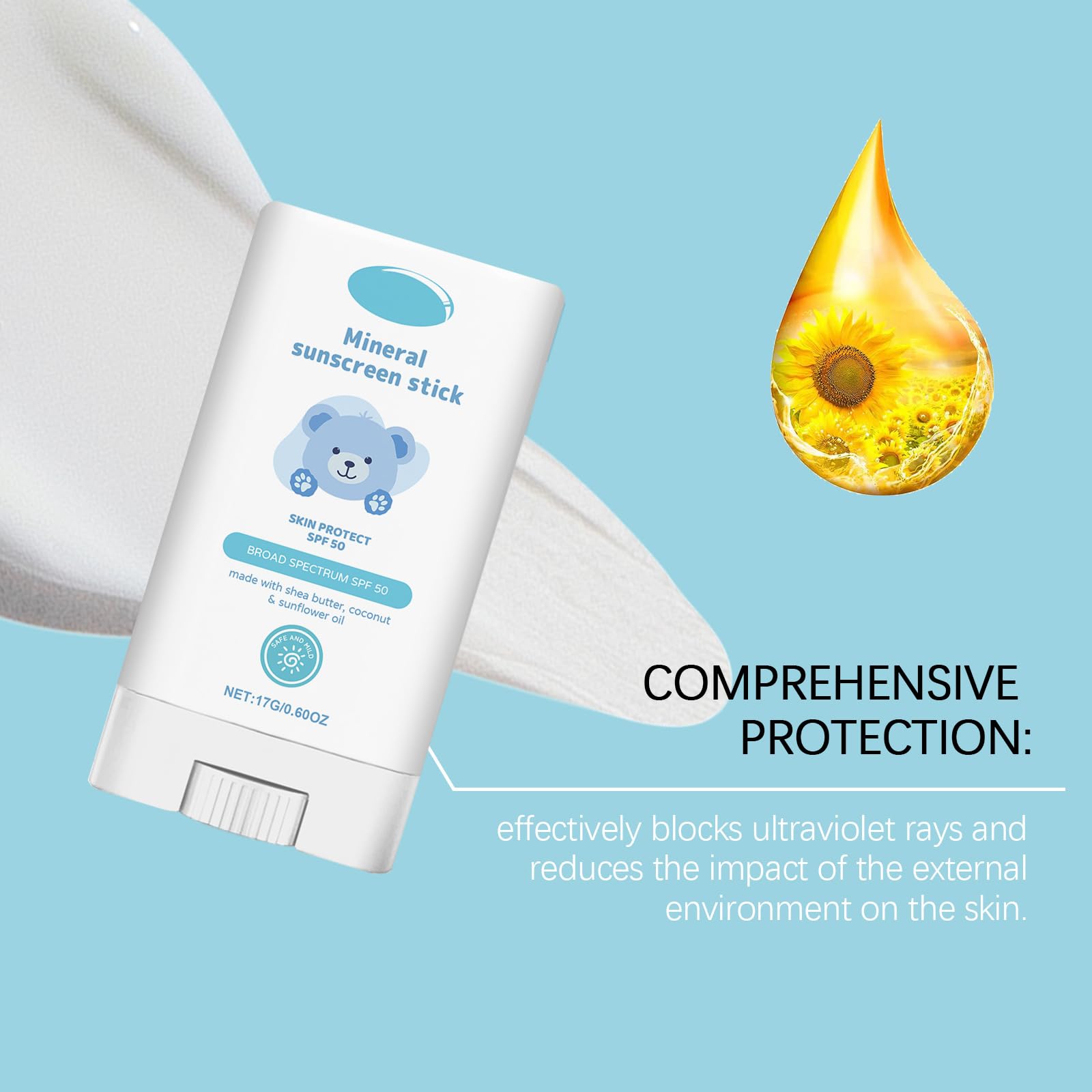 SPF 50 Mineral Sun Cream Waterproof & Non-Greasy Soothing Formula Lotion with Coconut Oil, UVA/UVB Protection for Kids, Gentle for Sensitive Skin, Travel Size - Image 2