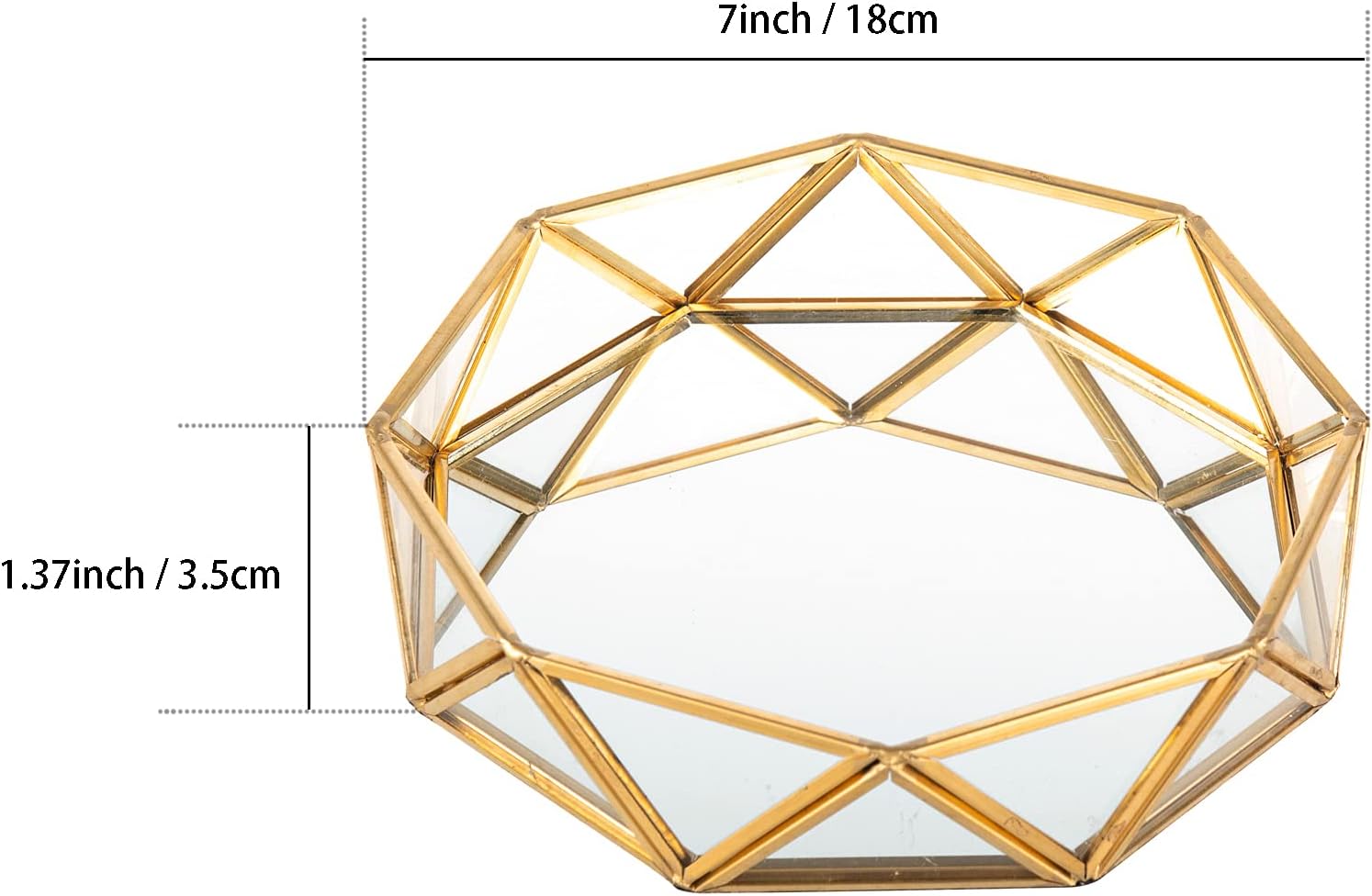 Feyarl Small Gold Mirrored Tray Ornate Cosmetic Tray Makeup Jewelry Organizer Vanity Glass Trays Perfume Display Dresser Tabletop Decorative Trays (7 Inch/18cm) - Image 3