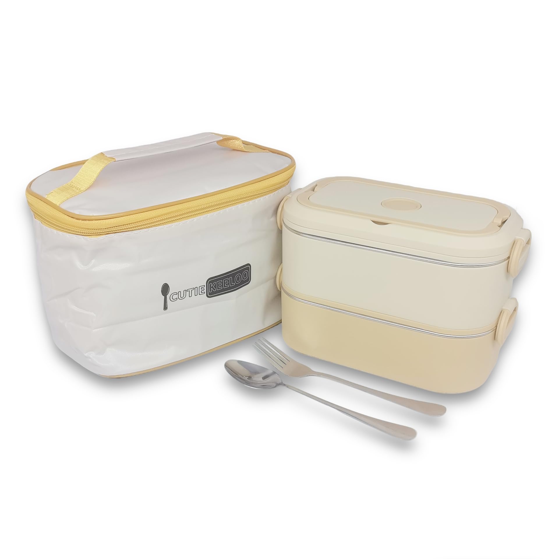 2-Tier Stainless Steel Bento Box for Adults - Leakproof Microwave Safe Lunch Box for Work, Meal Prep and On the Go with Utensils & Insulated Lunch Bag (Yellow)
