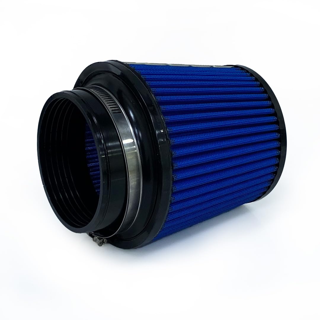360° Blue Mesh Universal Urethane Air Filter, 4.00 Inch Diameter, Short Version, Motorsports Spare Parts, Precision Weaving Technology, Iron Mesh Materials (Epoxy Coated), Rubber Coned Top