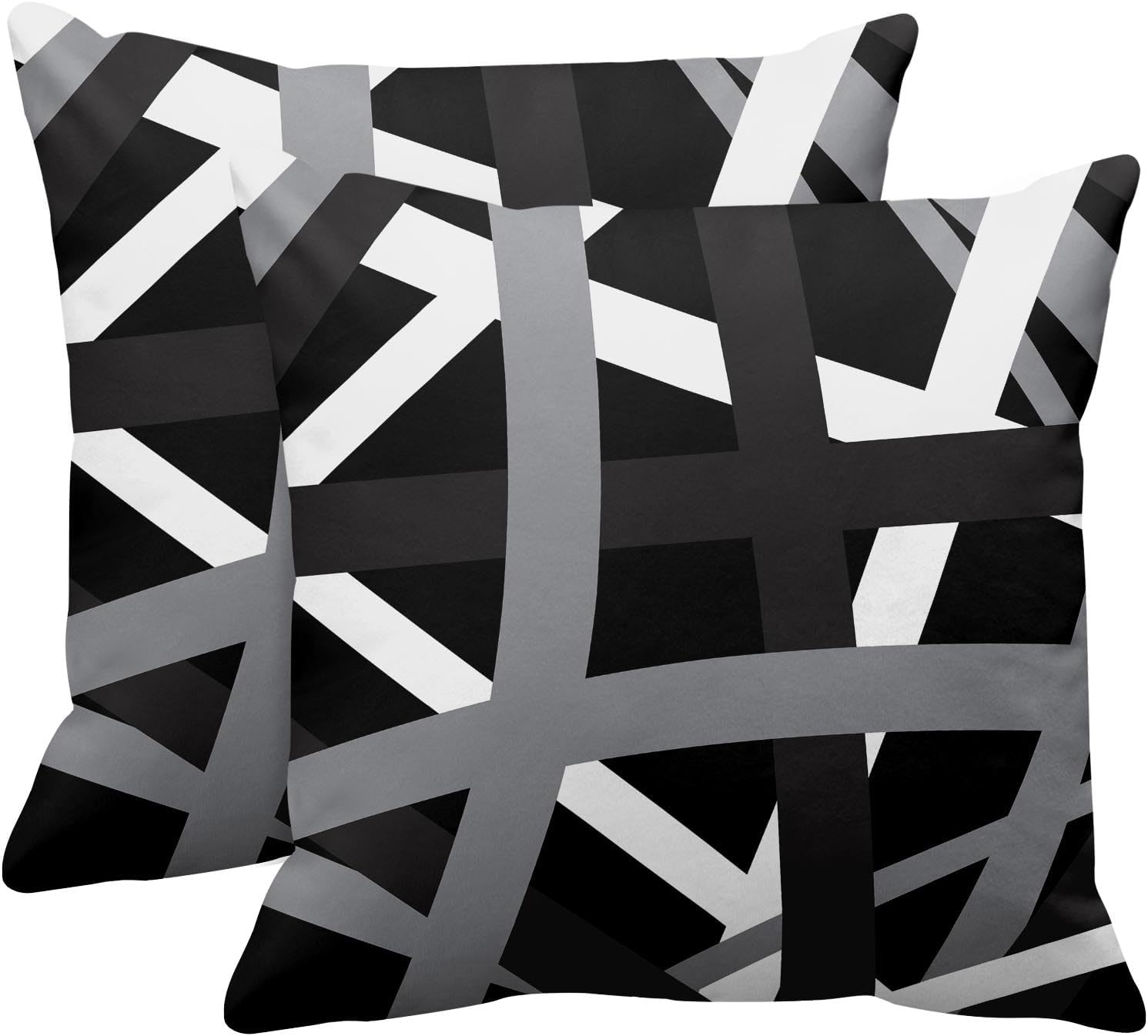 Emvency Set of 2 Throw Pillow Cover Gray Black Stripes Design Retro Decorative Pillow Case Striped Home Decor Square 18x18 Inch Cushion Pillowcase